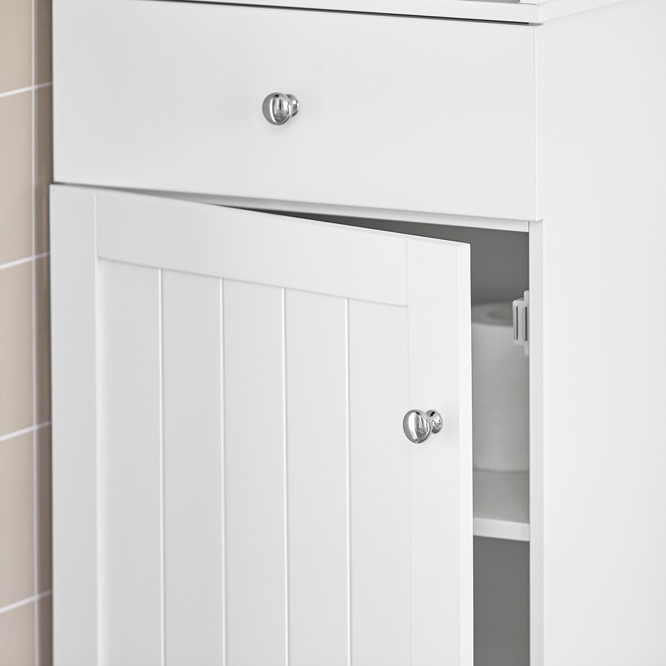 image 1 of SoBuy BZR17-W,Tall Narrow Cupboard Freestanding Storage Cabinet with 1 Drawer | White | White | 1