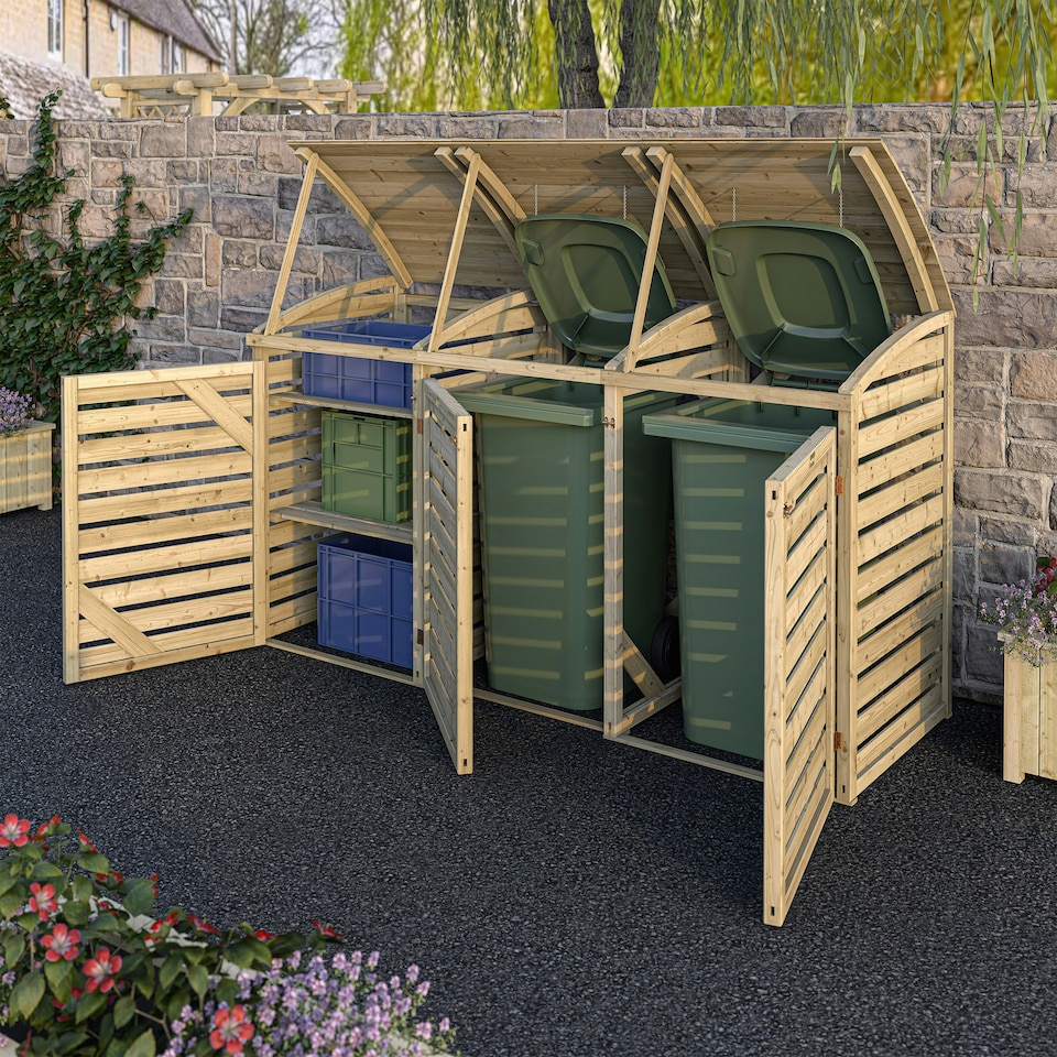 image 1 of Rowlinson Timber Double Bin Store With Single Box Store Brown