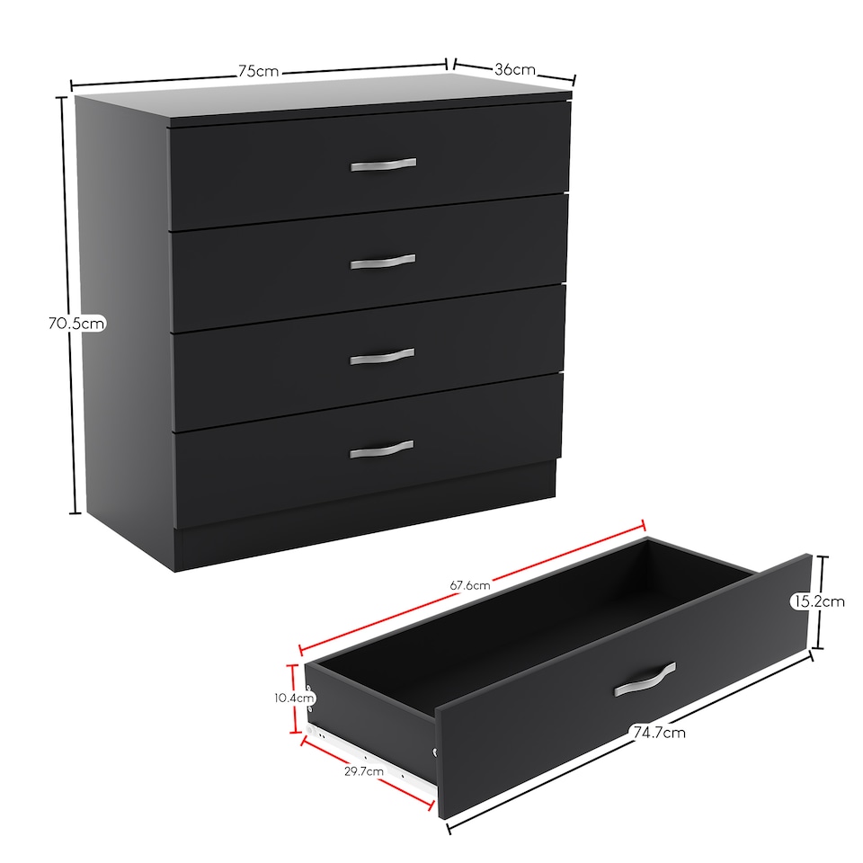 image 1 of Vida Designs Riano 4 Drawer Chest of Drawers Bedroom Storage, Black
