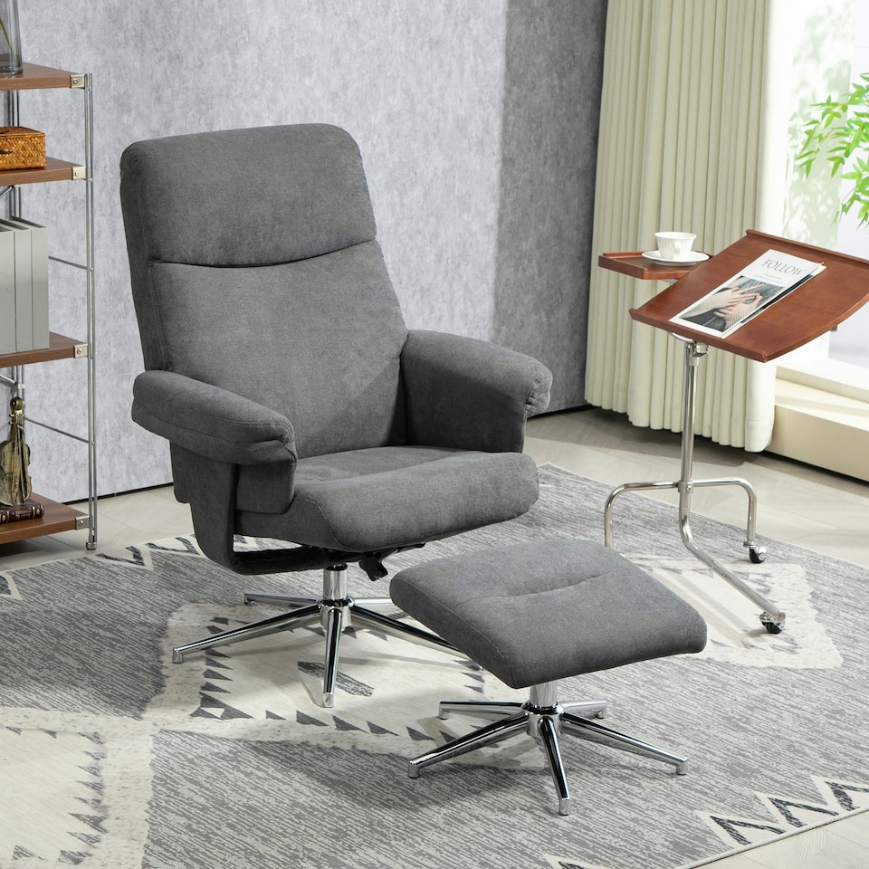 image 1 of HOMCOM Recliner Chair with Footstool with Adjustable Back Grey Grey