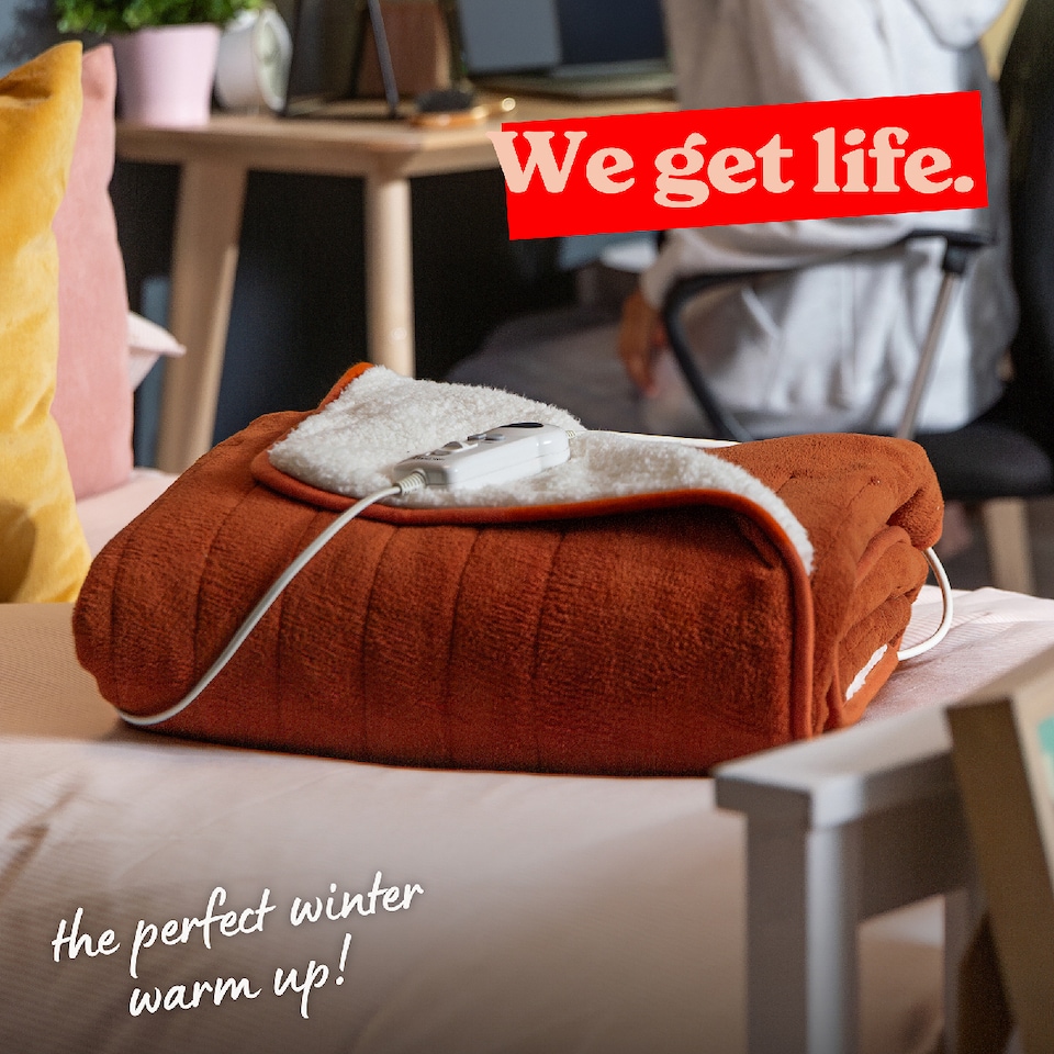 image 1 of Russell Hobbs RHHT1003OR Electric Blanket Orange Heated Throw Sherpa