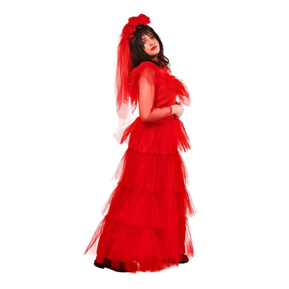 image 1 of Beetlejuice Womens/Ladies Lydia Deetz Wedding Costume Dress - Red - L L