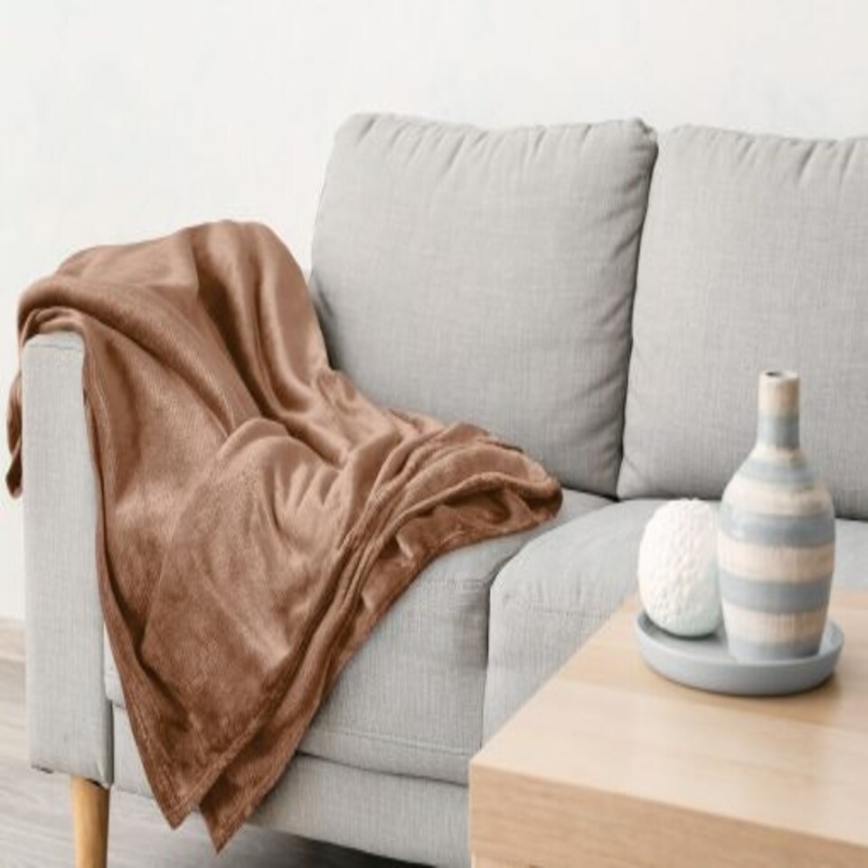 image 1 of Plush Collection Flannel Fleece Super Soft Throw in Mink (50" x 60") Brown | Brown