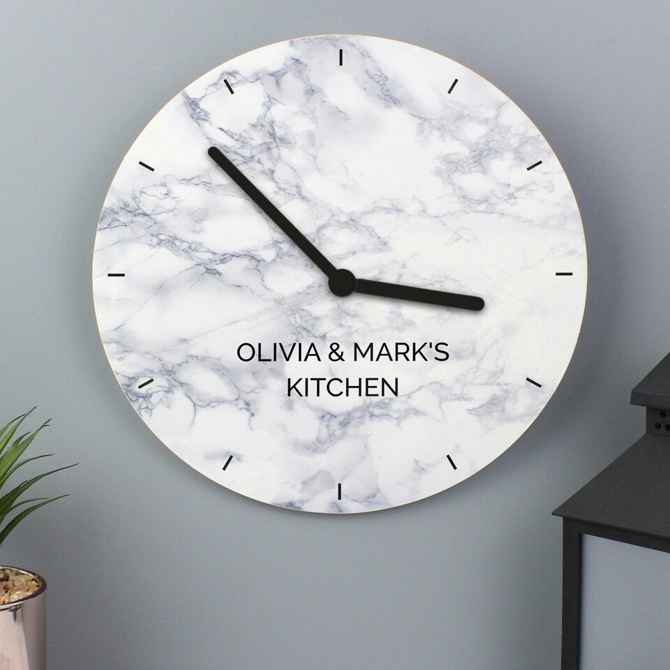 image 1 of Personalised Marble Effect Wooden Clock