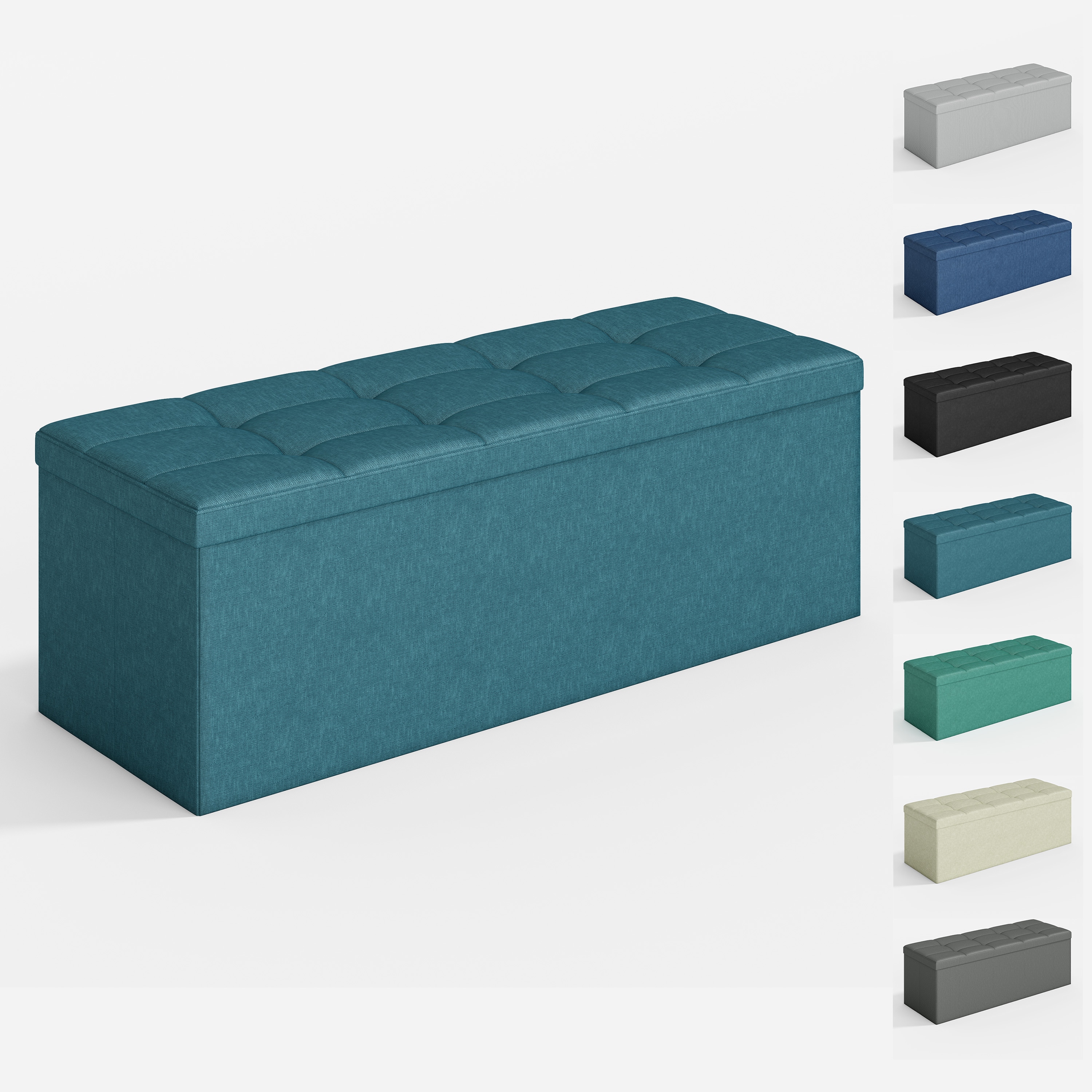 MCC Direct 110cm Large Rectangular Ottoman Foldable Storage Bench Upholstered in Teal