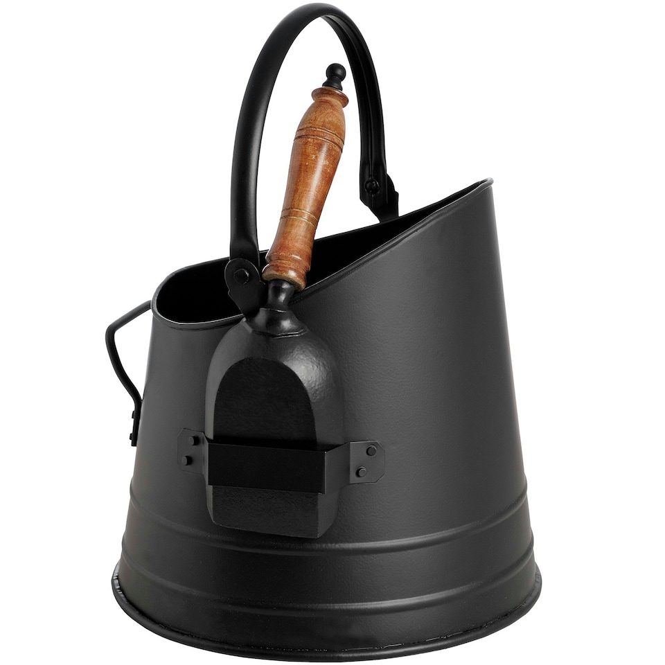 image 1 of Hill Interiors Black Coal Bucket With Teak Handle Shovel - Black - One Size