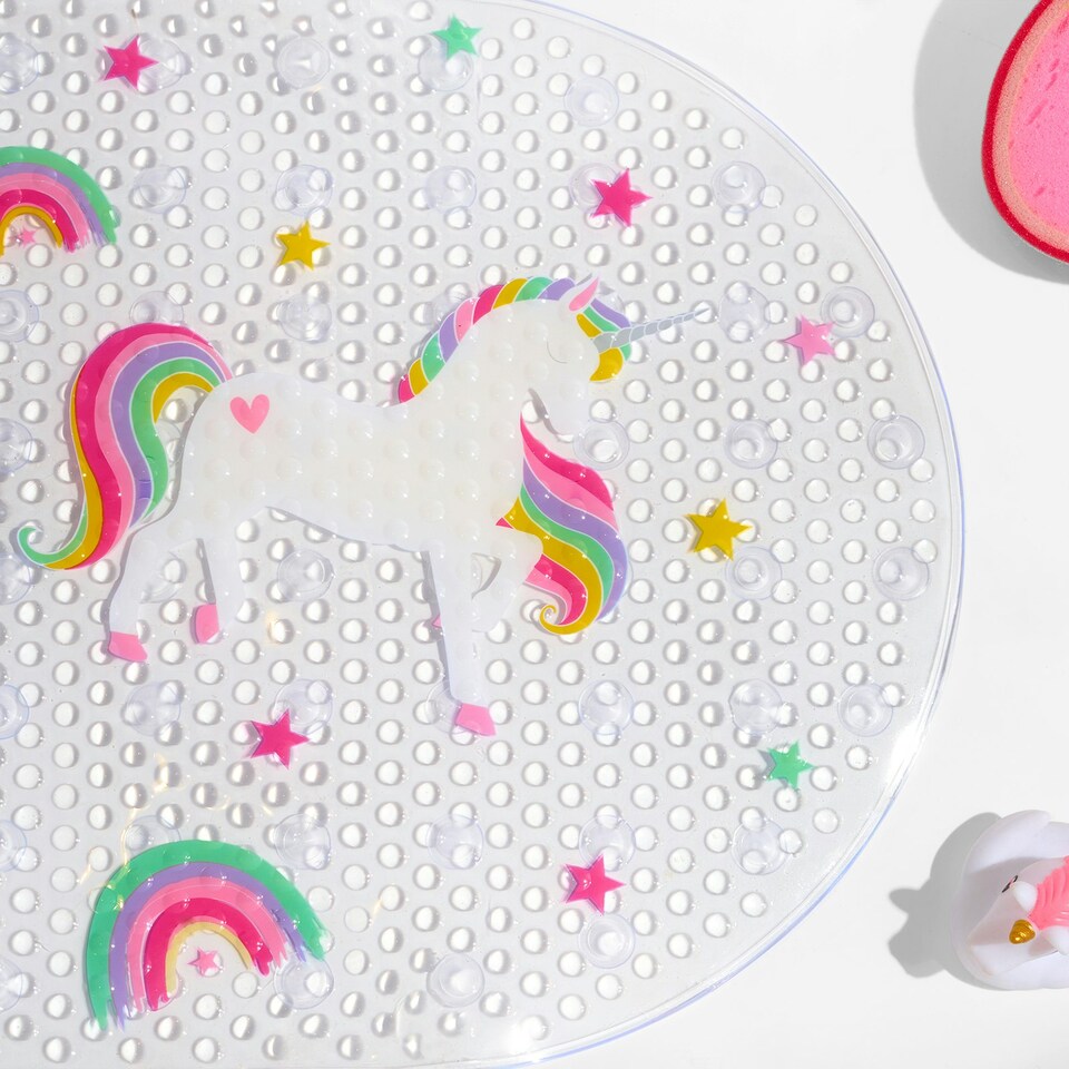 image 1 of OHS Kids Unicorn Print Anti-Mould Suction Cup Non-Slip PVC Inside Shower Bath Mat Clear | 39 x 69cm