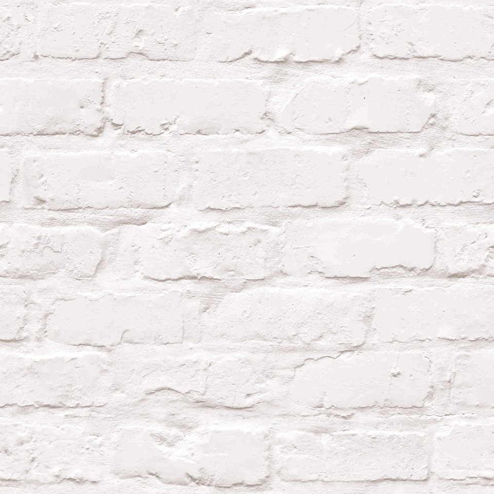 image 1 of Grandeco Rustic Painted Brick Textured Wallpaper, White | White | White | 5.32