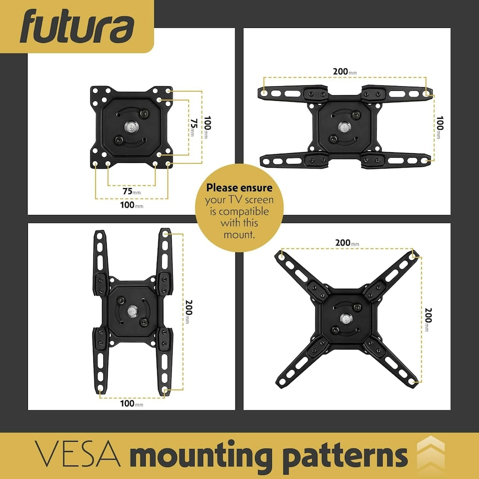 image 1 of Futura Universal TV Wall Mount Bracket for 13-43 Inch TVs, Tilt, Swivel & 90° Rotation