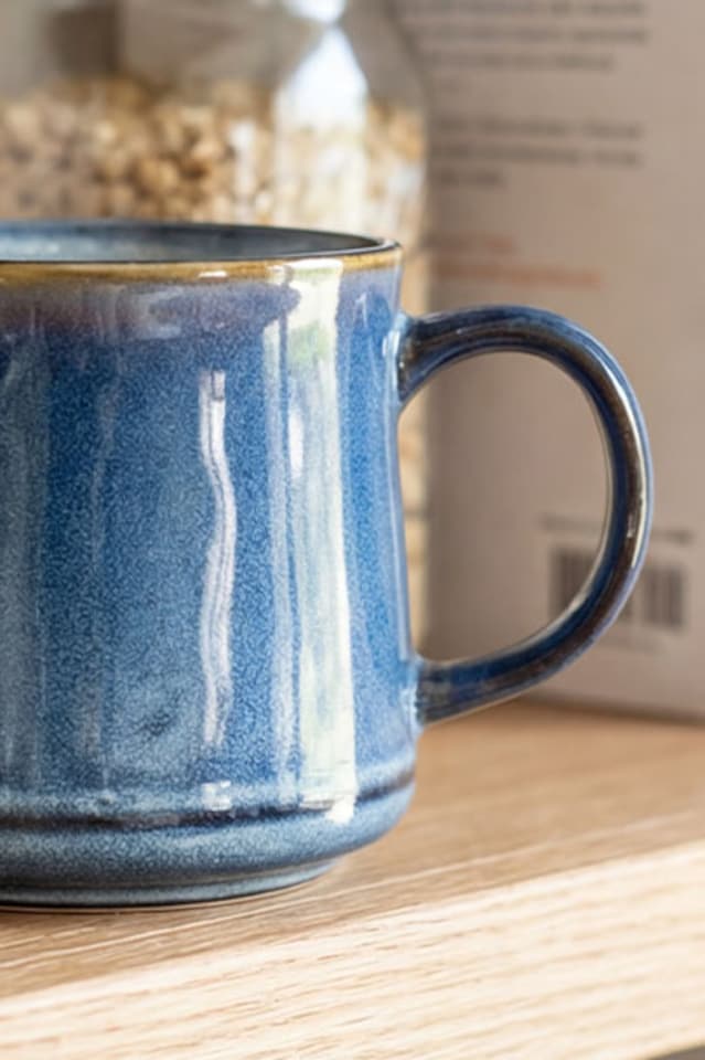 image 1 of Scandi Home Set of 2 600ml Navy Blue Reactive Glaze Ceramic Vega Mugs