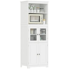 HOMCOM Kitchen Cupboard Storage Cabinet Adjustable Shelves, Glass Doors, White