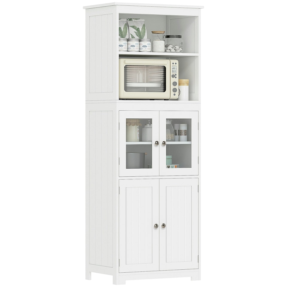 image 1 of HOMCOM Kitchen Cupboard Storage Cabinet Adjustable Shelves, Glass Doors, White