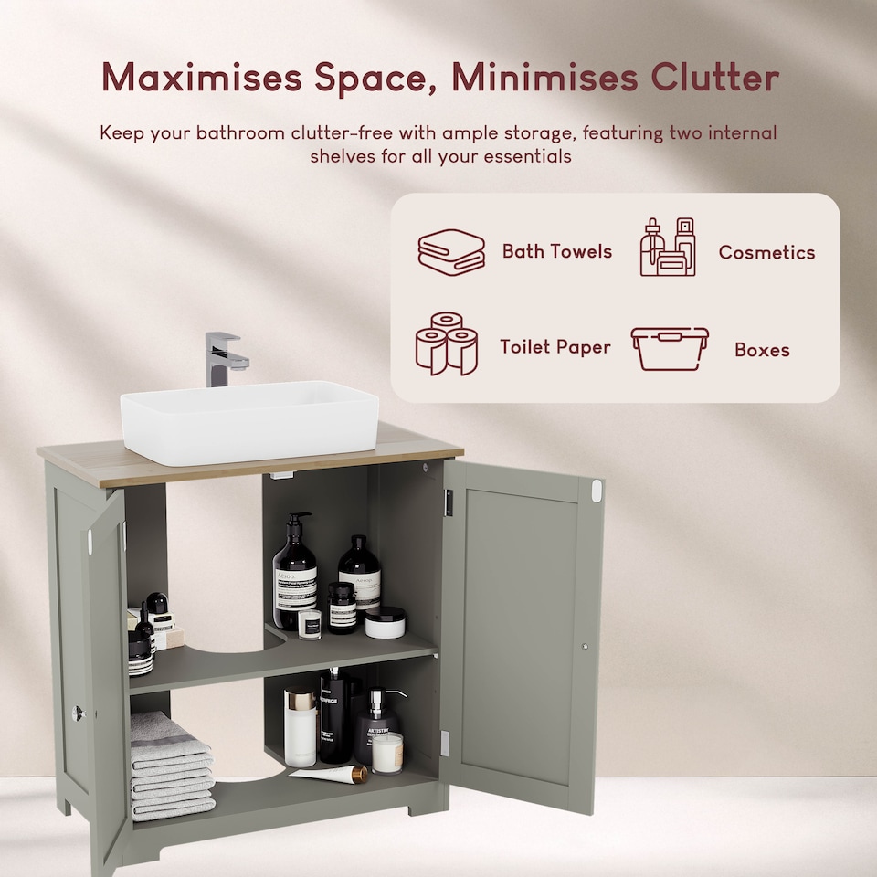 image 1 of Bath Vida Priano 2 Door Under Sink Freestanding Bathroom Cabinet, Grey & Oak | Grey | Grey & Oak | 1