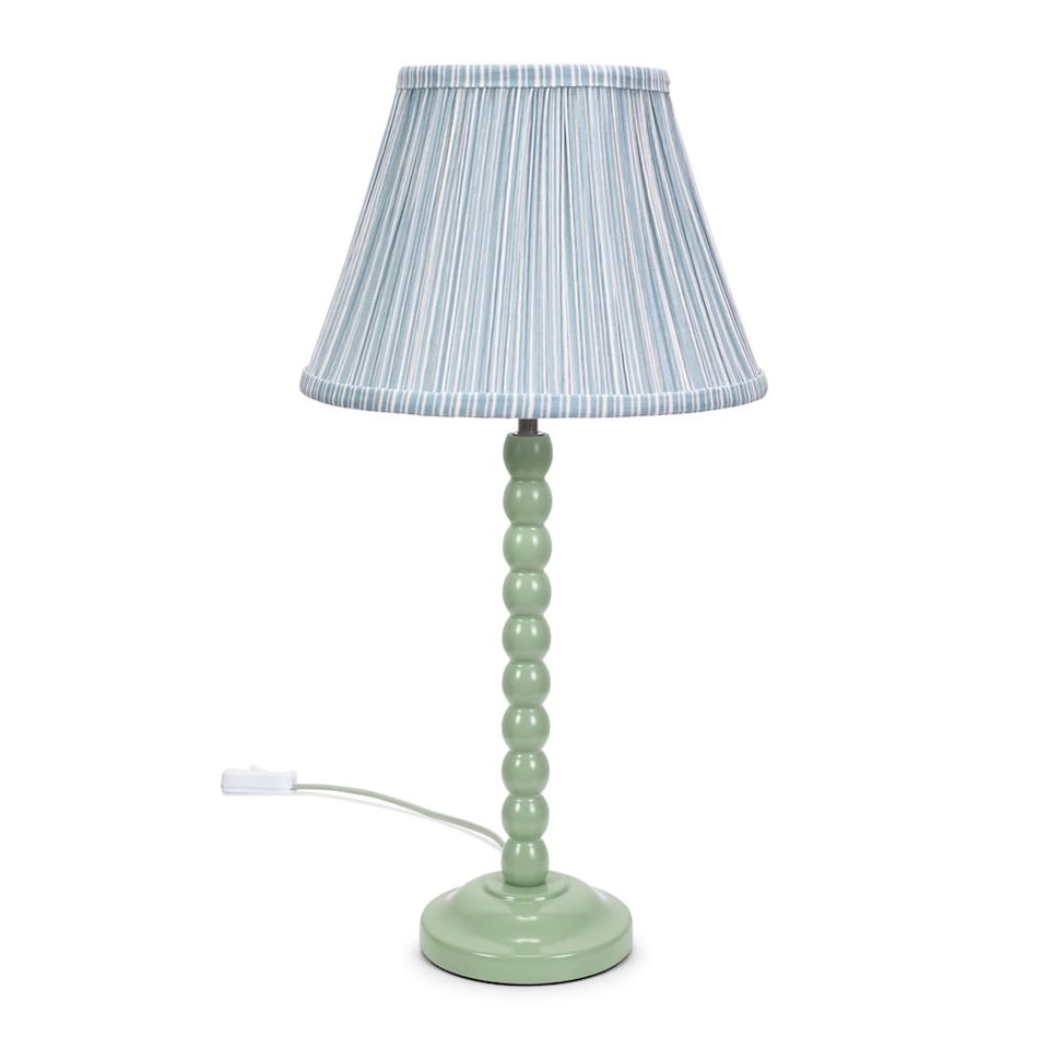 image 1 of ValueLights Bobbles Sage Green Table Lamp Blue Pleat Shade & Bulb | Blue