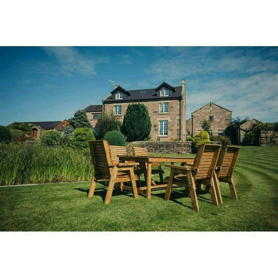 image 1 of Valley 6 Seater Set 6XC - Timber - L220 x W330 x H95 cm - Minimal Assembly Required - Set of Waterproof Cushions Included