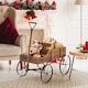 image 3 of COSTWAY Wood Wagon Flower Planter Decorative Pot Stand with Wheels-Coffee