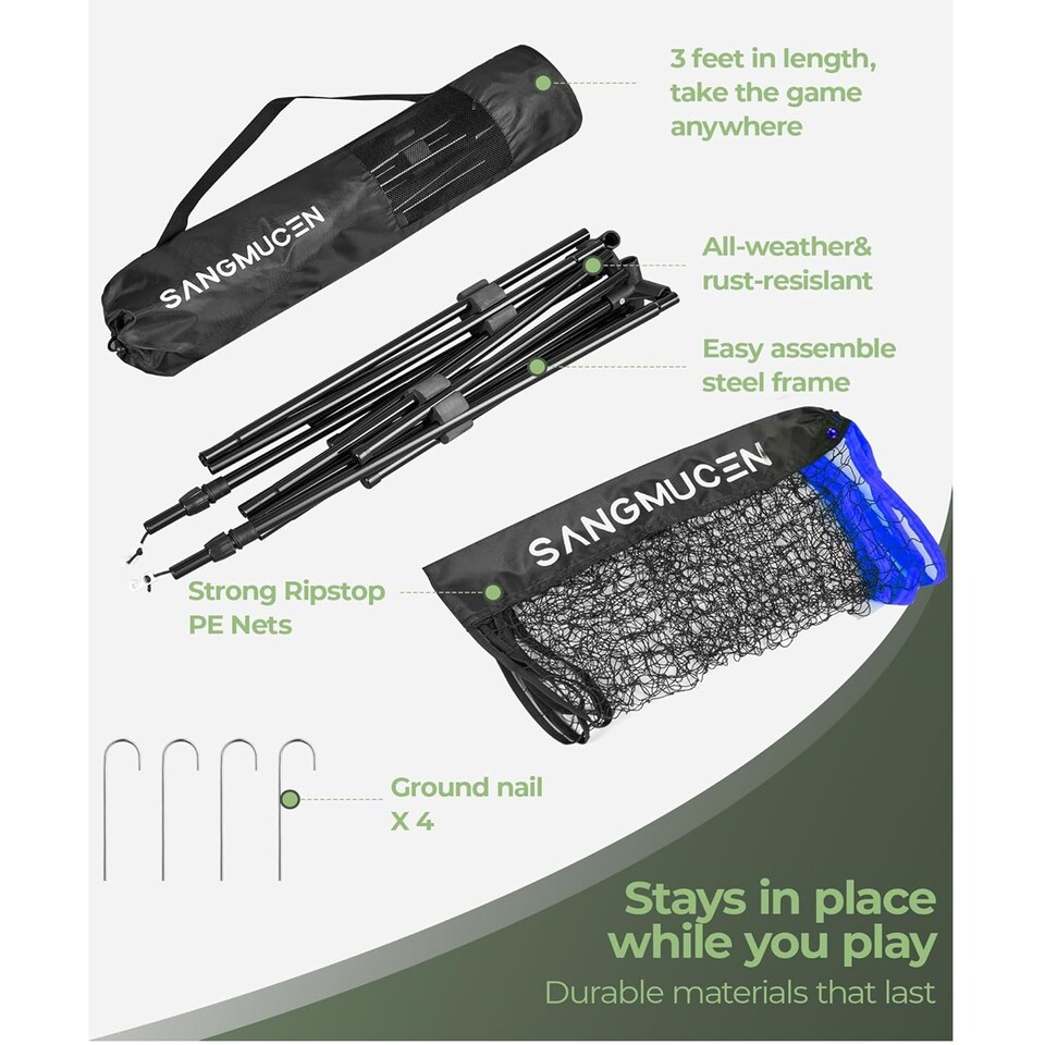 image 1 of Gr8 Home Blue Black 4m Badminton Net Post Set Portable Volleyball Pickleball Tennis