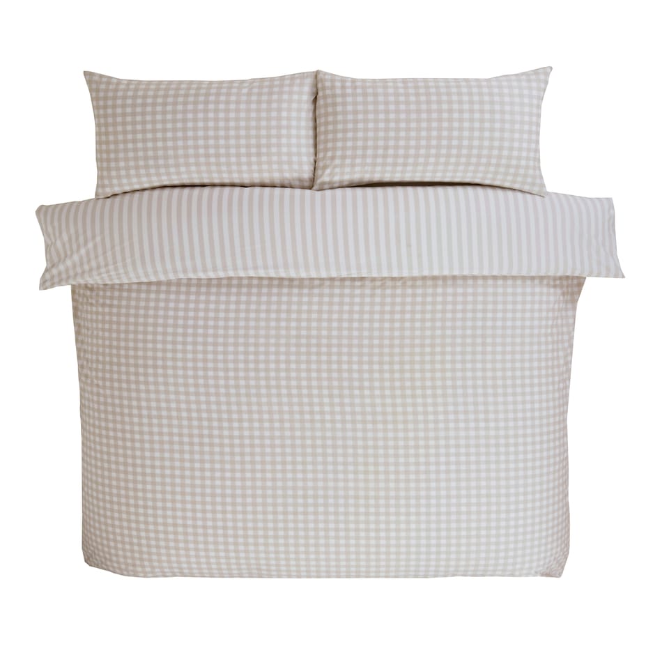 image 1 of Gingham Polycotton Check Polycotton Duvet Cover Set With Pillowcase Brown | Single