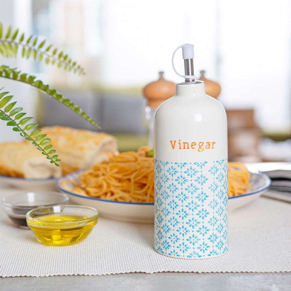 image 1 of Nicola Spring 2 Piece Hand-Printed Oil & Vinegar Pourer Bottles Set - 500ml - Blue