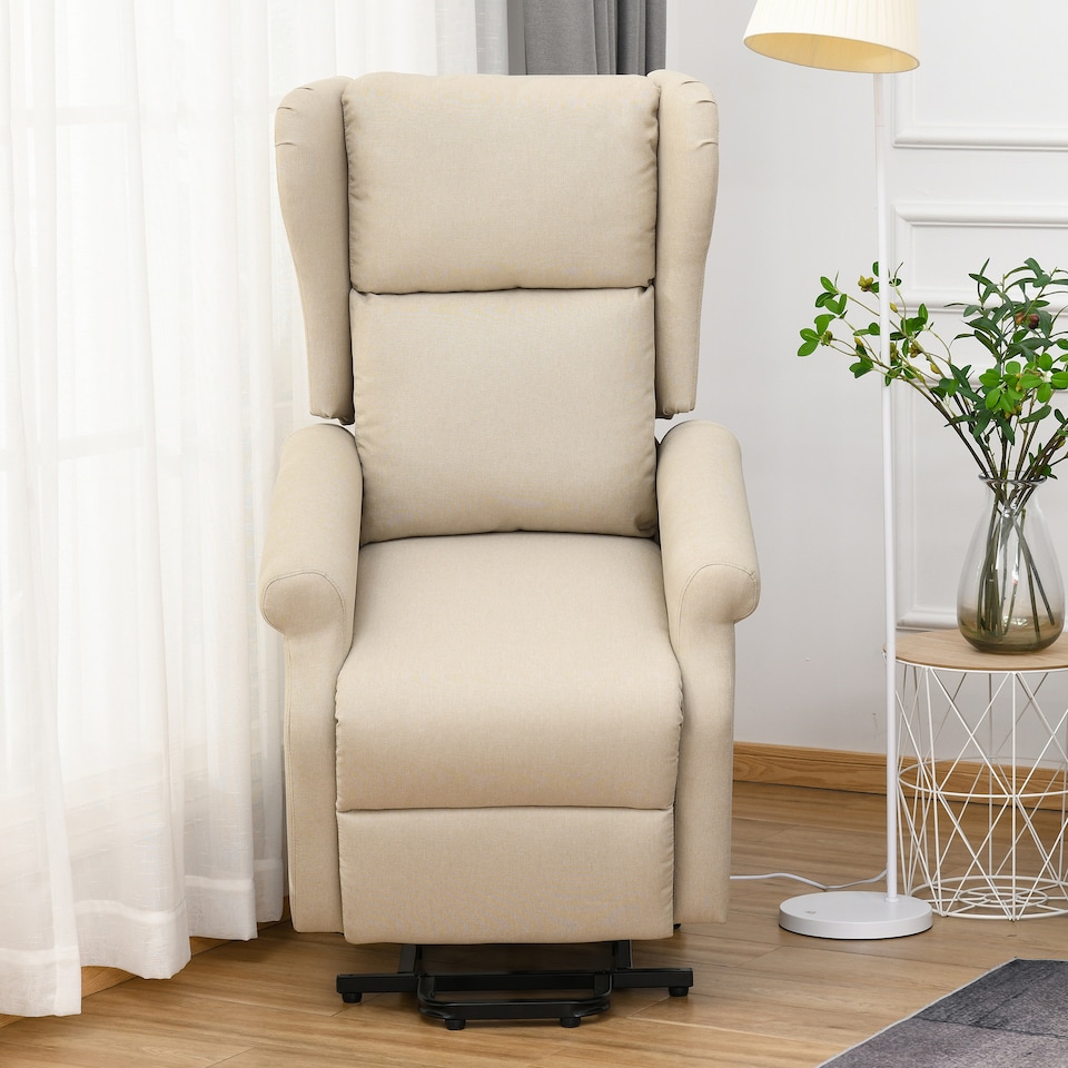 image 1 of HOMCOM Power Lift Chair for the Elderly Fabric Recliner Armchair w/ Remote Beige | White | Beige