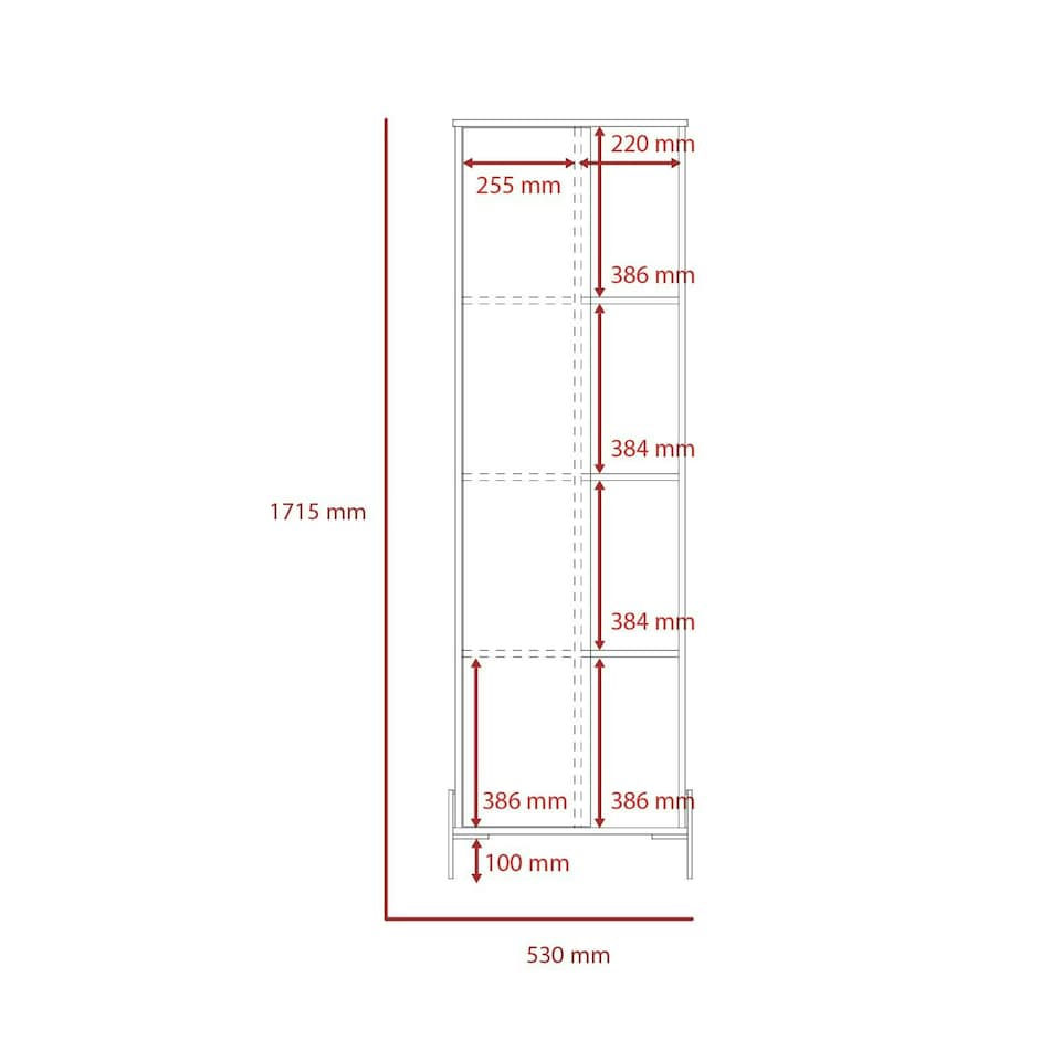 image 1 of Core Products Dallas Tall Storage Display Cabinet - White & Carbon Grey Oak Effect, H171.5cm x W54.8cm x D35.0cm White
