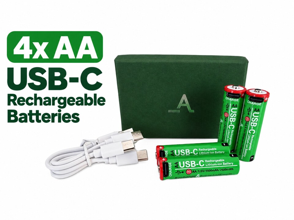 image 1 of Accuratus Power-Up Rechargeable AA Batteries x4 - USB-C - Lithium-ion Battery Set