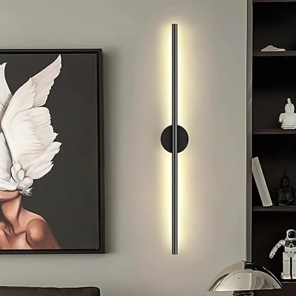 image 1 of Living and Home Hardwired Minimalistic Linear LED Wall Sconce with Warm Light, Black, 60cm | Black | 60cm | 1