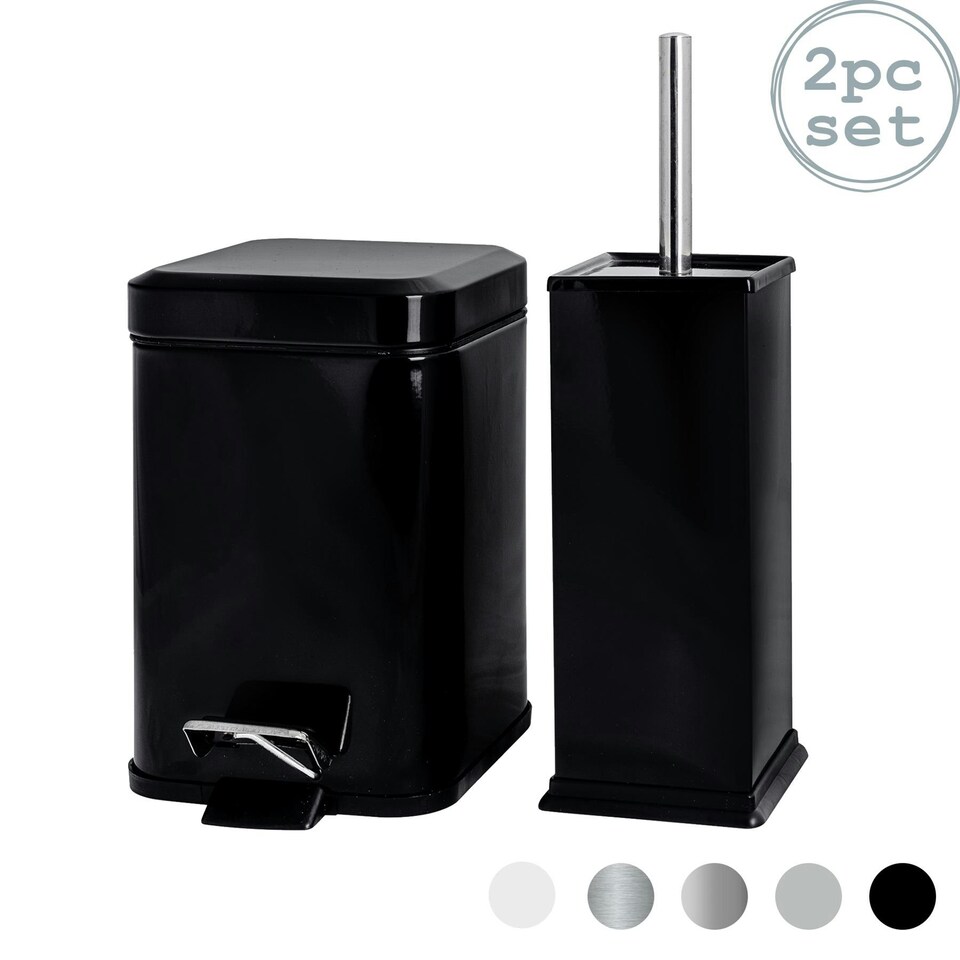 image 1 of Harbour Housewares Square Toilet Brush & Bin Set - Black