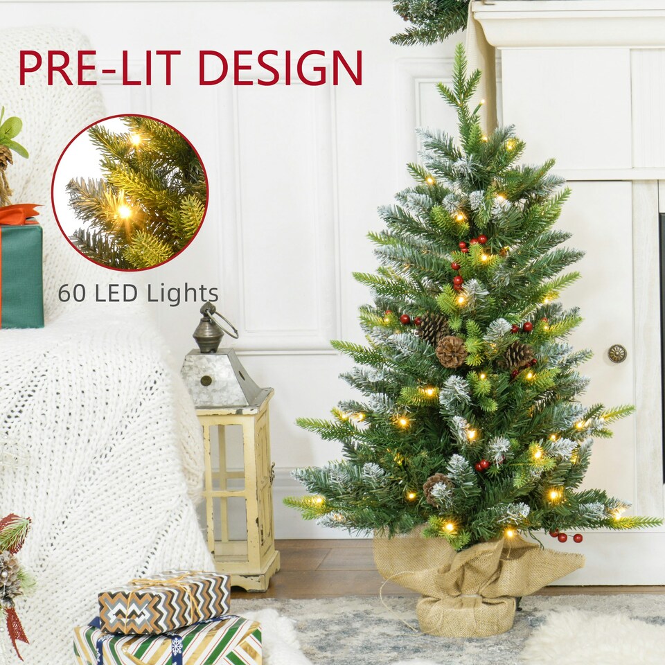 image 1 of HOMCOM 2 Pieces 3' Prelit Artificial Tabletop Christmas Trees, LED Display