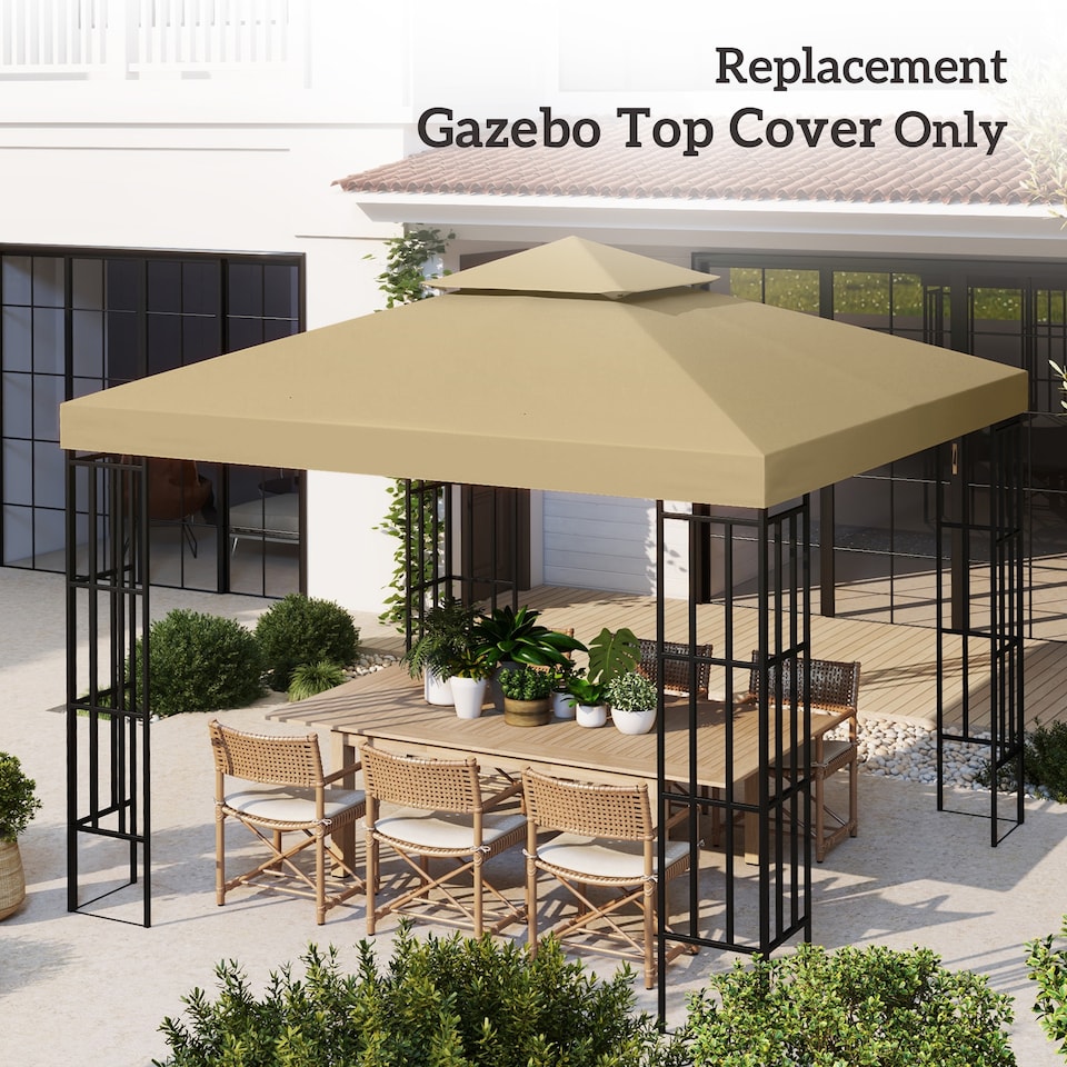 image 1 of Outsunny 3 x 3m Gazebo Canopy Replacement Cover 2Tier Roof Top Spare Part  Beige TOP COVER ONLY