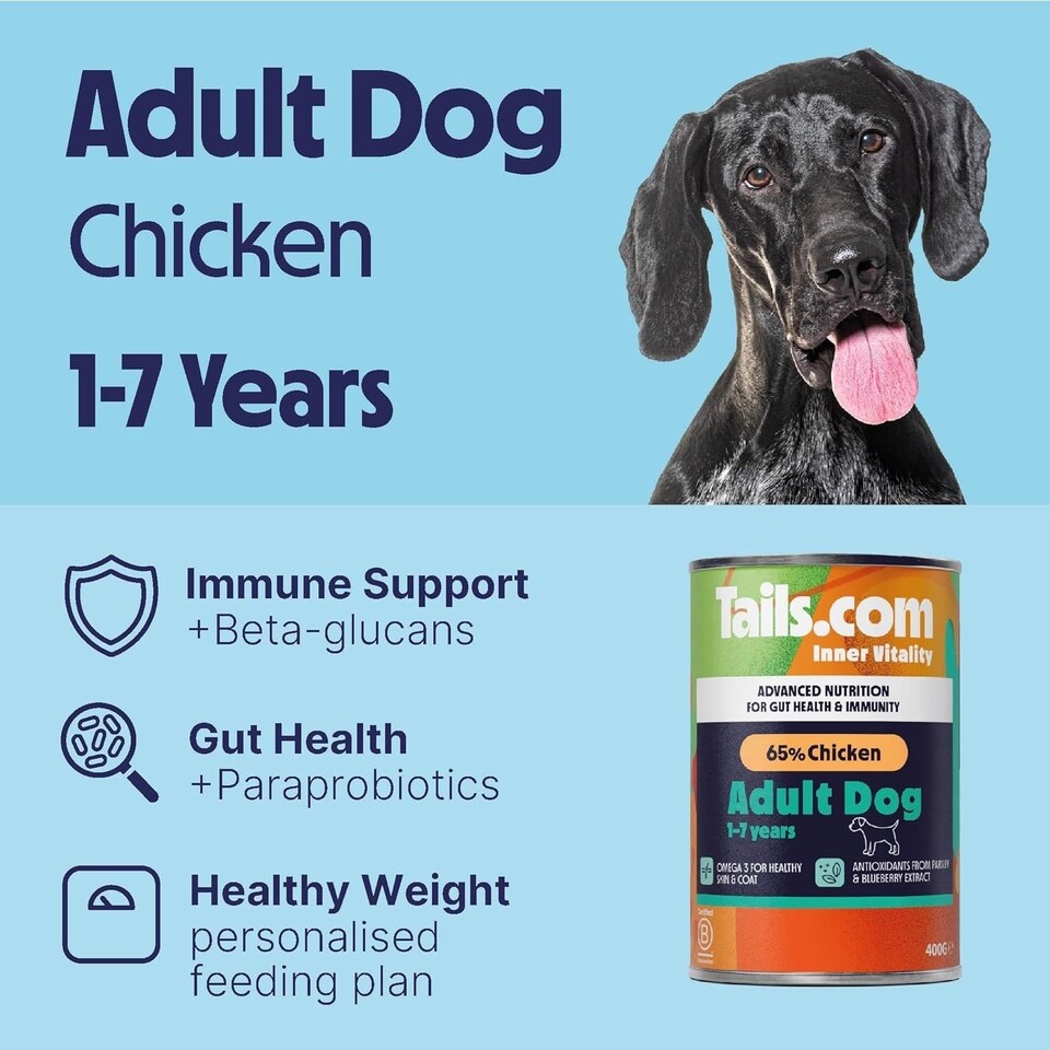 image 1 of Tails.com Inner Vitality Wet Dog Food Can Adult Chicken 6 x 400g