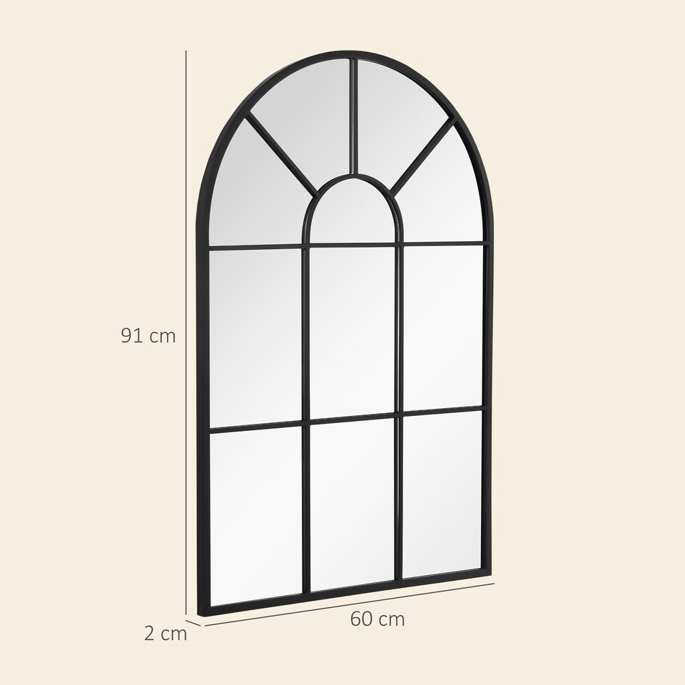 image 1 of HOMCOM Modern Arched Window Wall Mirror for Living Room Bedroom, 91x60cm, Black