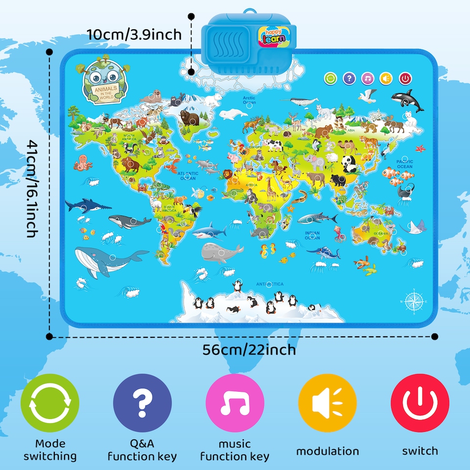 image 1 of Interactive Talking World Animal Map for Kids Animal Sounds & Facts-Educational Touch Poster Toy