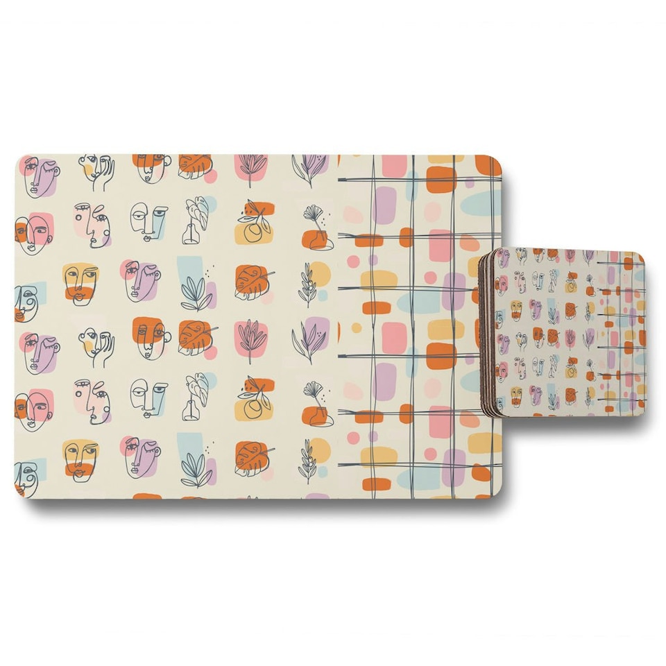 image 1 of Various Faces, Leaves and Flowers, Abstract shapes (Placemat & Coaster Set)