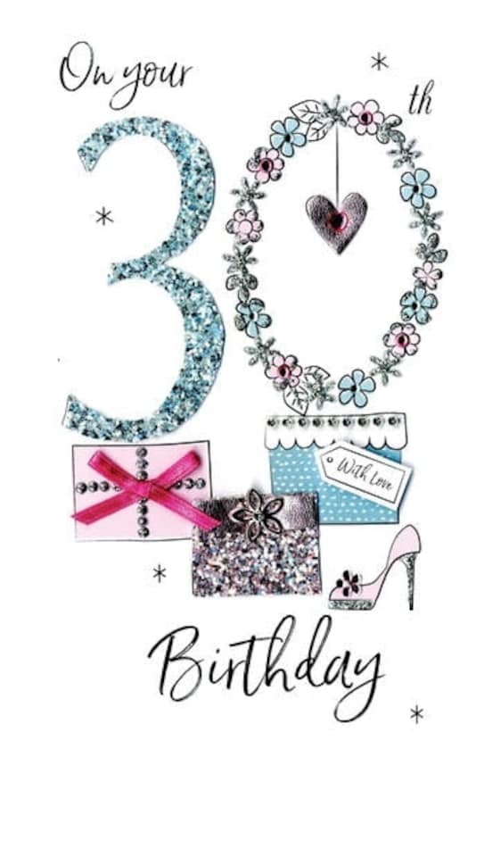 image 1 of Glitter & Floral 30th Birthday Card Hand Made Second Nature Card