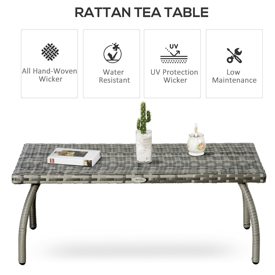 image 1 of Outsunny 90 cm Patio Rattan Coffee Table Outdoor Wicker Side Table Furniture