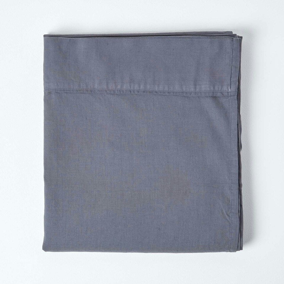image 1 of Homescapes Dark Grey Linen Flat Sheet, Super King Grey | Super King