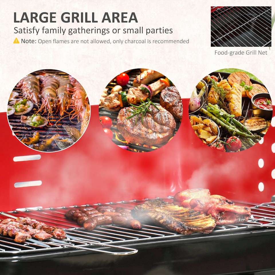 image 1 of Outsunny Foldable Charcoal Trolley Barbecue BBQ Grill Cooker Smoker W/ Wheels