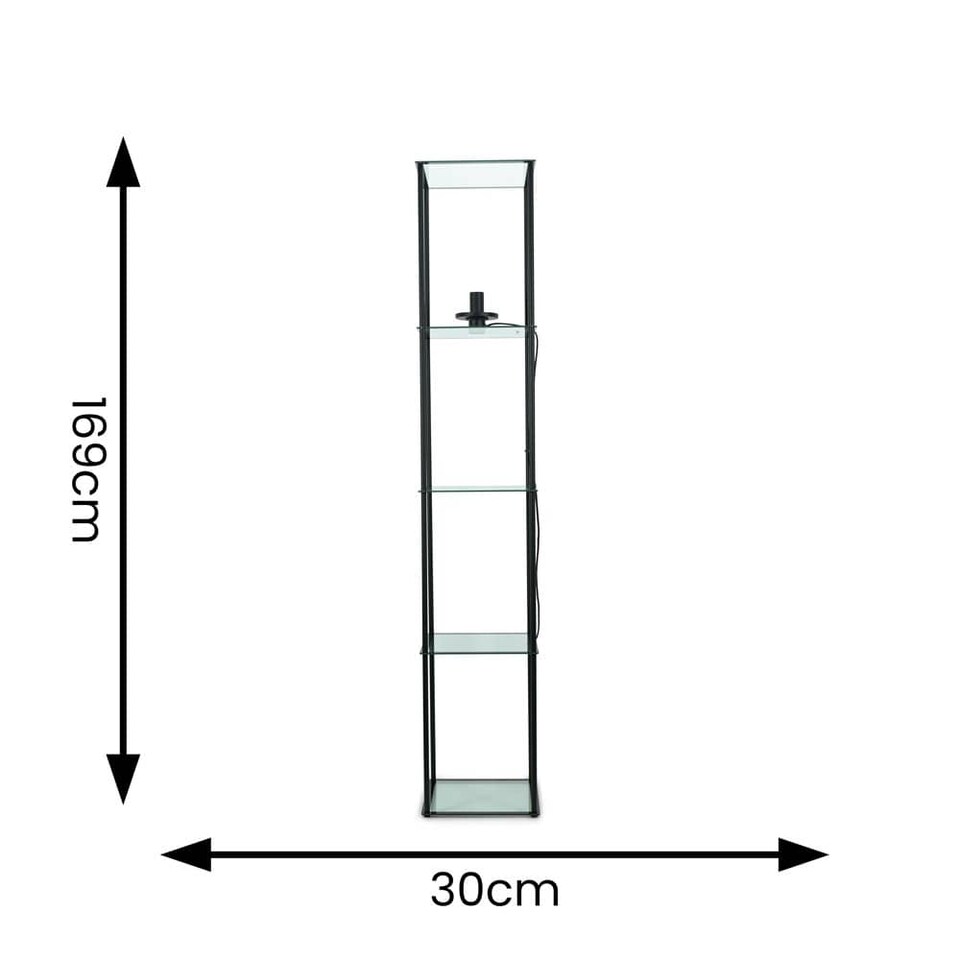 image 1 of ValueLights Gobie Black Metal Frame with Glass Storage Shelf Floor Lamp | Black