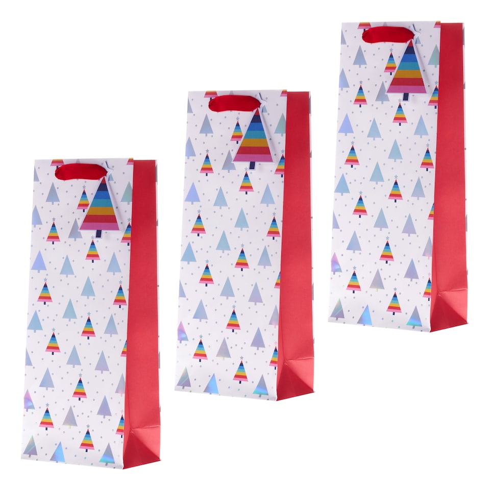image 1 of Hallmark Pack Of 3 Christmas Bottle Bags - Rainbow Tree Design