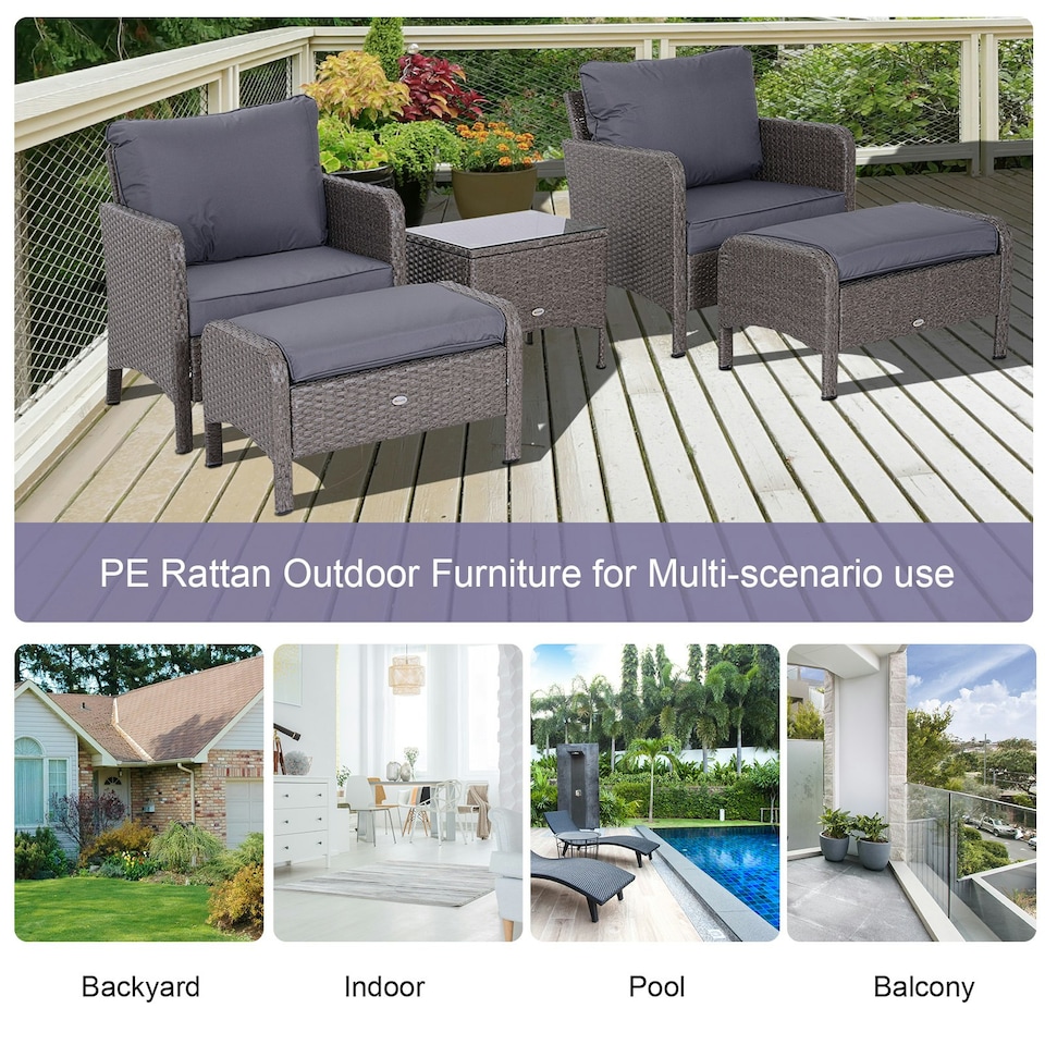 image 1 of Outsunny 5 Pieces Outdoor Patio Furniture Set Wicker Conversation Set Dark Grey