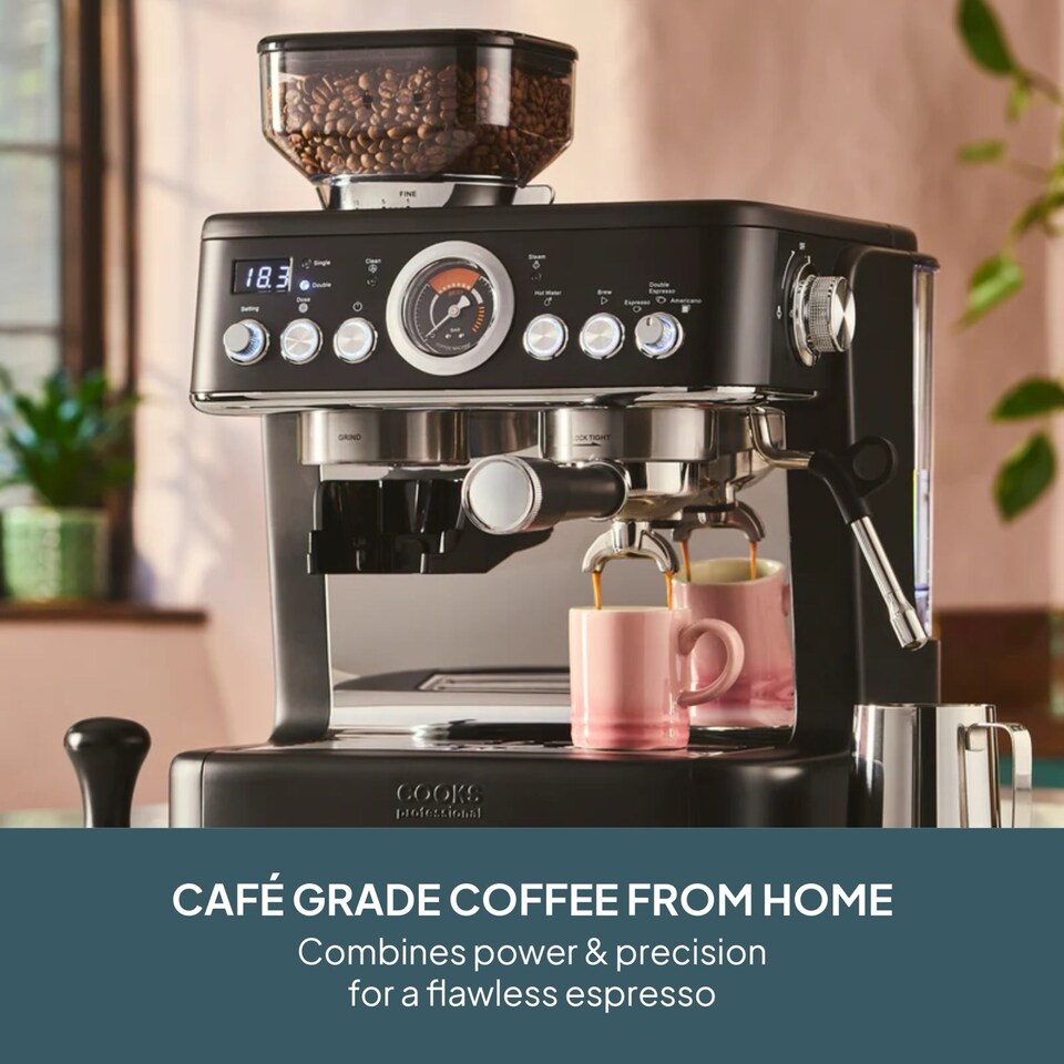 image 1 of Cooks Professional Bean-To-Cup Espresso Coffee Machine with Grinder, Steam Wand & Accessories | Black