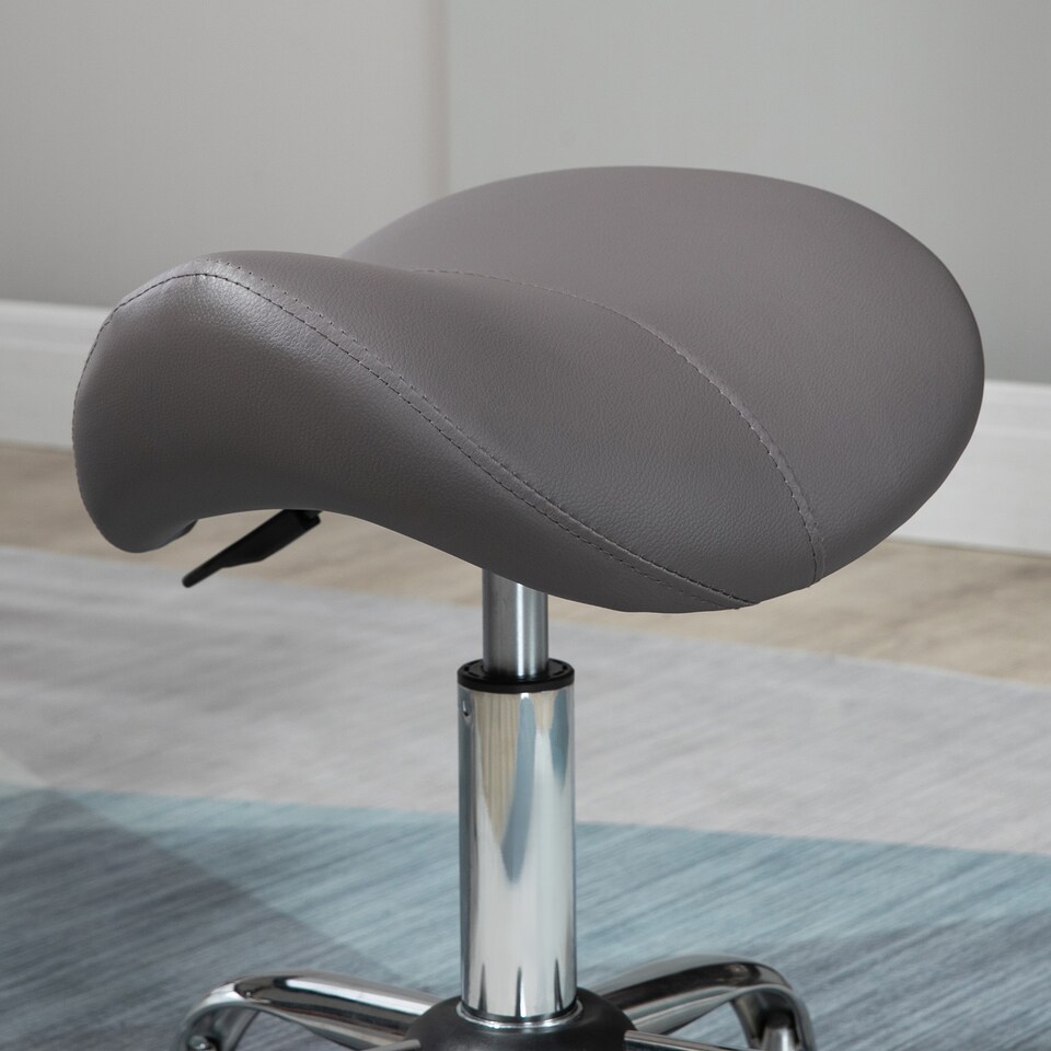 image 1 of HOMCOM PU Leather Saddle Stool w/ Moulded Padded Seat Adjustable Height Grey