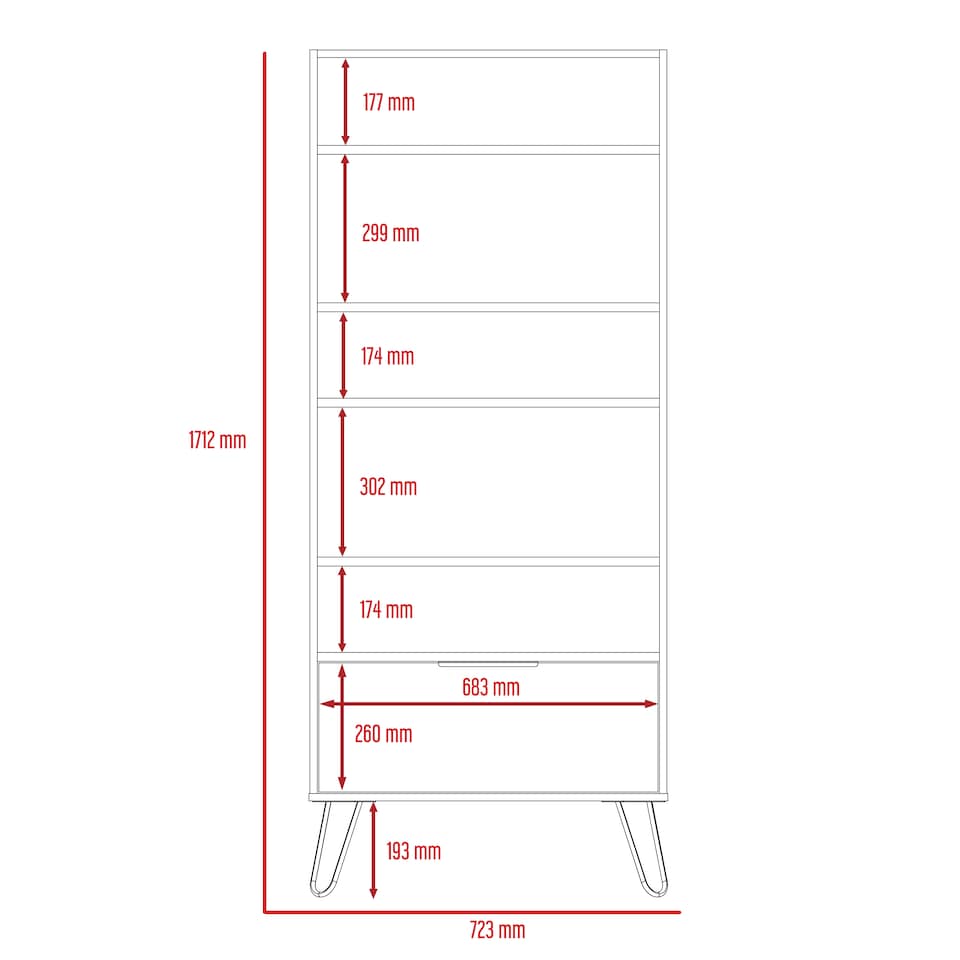 image 1 of Nevada Large Four Shelf Display Bookcase With Storage - Grey and Bleached Oak Effect with Industrial Metal Accents | Brown | Grey & Bleached Oak | One Size | 1