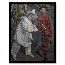 Mardi Gras Pierrot Clown and Harlequin Cezanne Framed Wall Art Print 12X16"