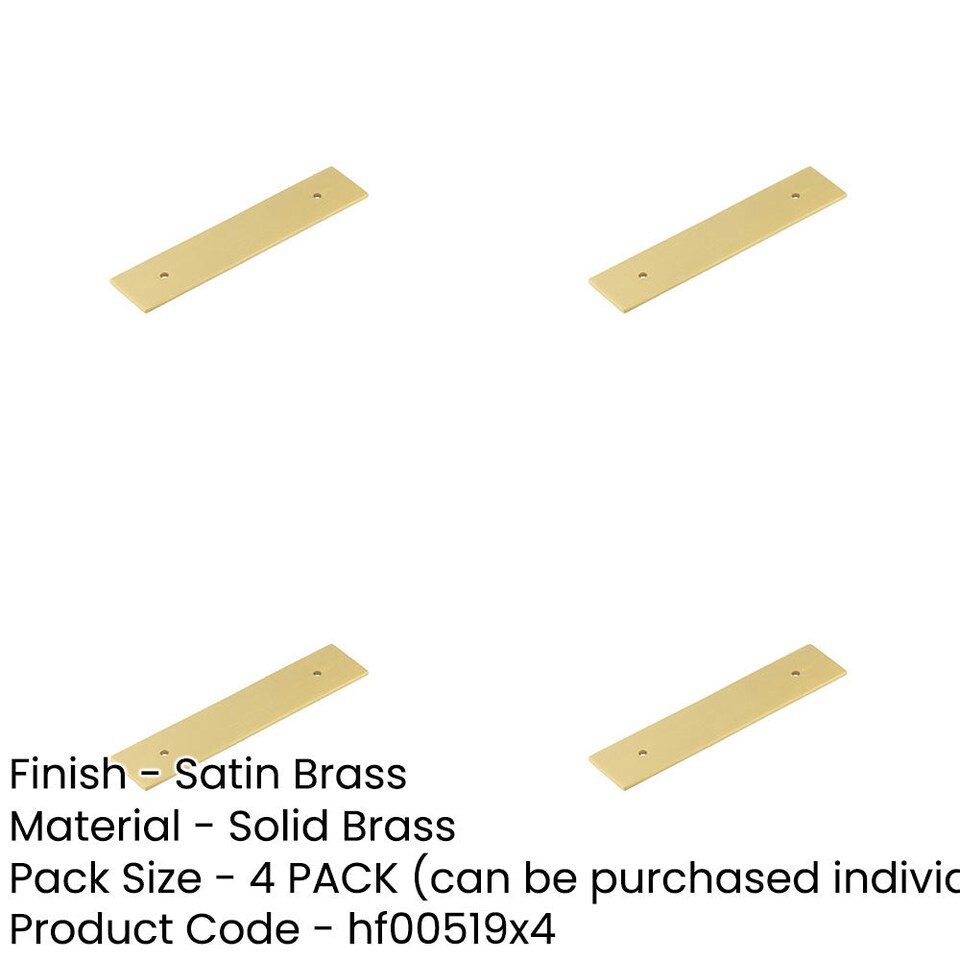 image 1 of 4 PACK Stylish Satin Brass Backplates for Cabinet Handle 140x30mm - Kitchen Drawer Pull Handle