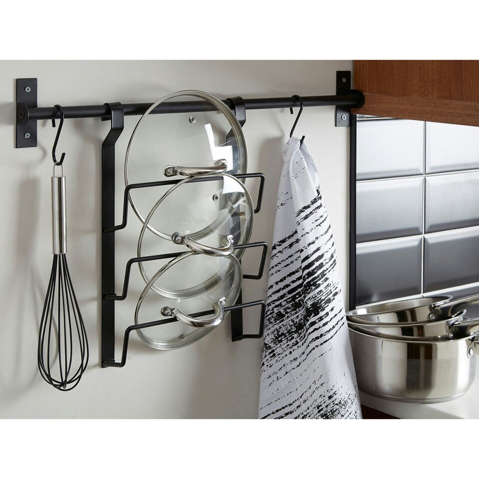 image 1 of Sorello Matt Black Hanging Pan Lid Rack Black