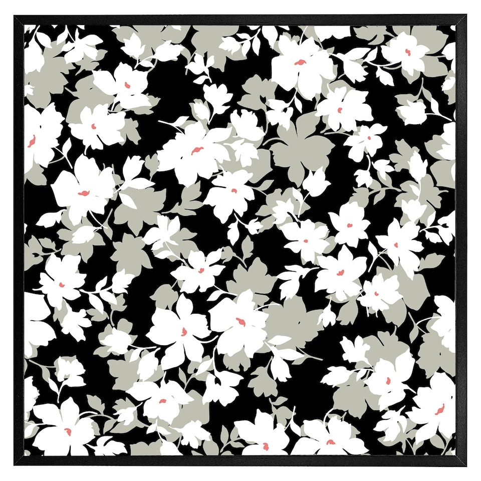 image 1 of Grey, white & black flowers (Picture Frame) Grey | L
