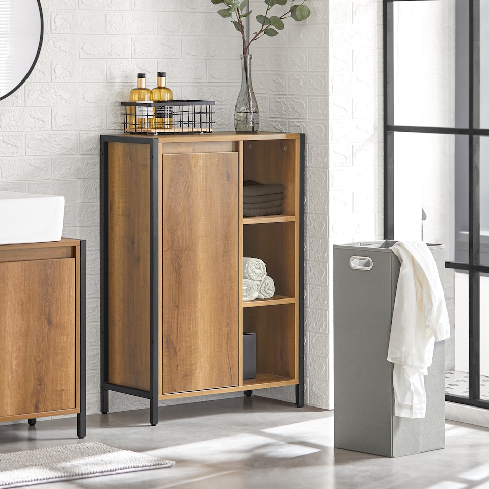 image 1 of SoBuy Slim Bathroom Storage Cabinet with Removable Laundry Basket, Light Brown, 23.6x11.8x35.4 inches, 24.1 kg - BZR65-PF