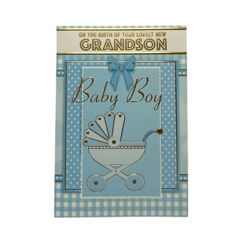 image 1 of On Birth Of Grandson Blue Pram Design Congratulations Card